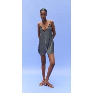 Zara women's striped halter top‎ V-neck short romper sz S summer beach NWOT!